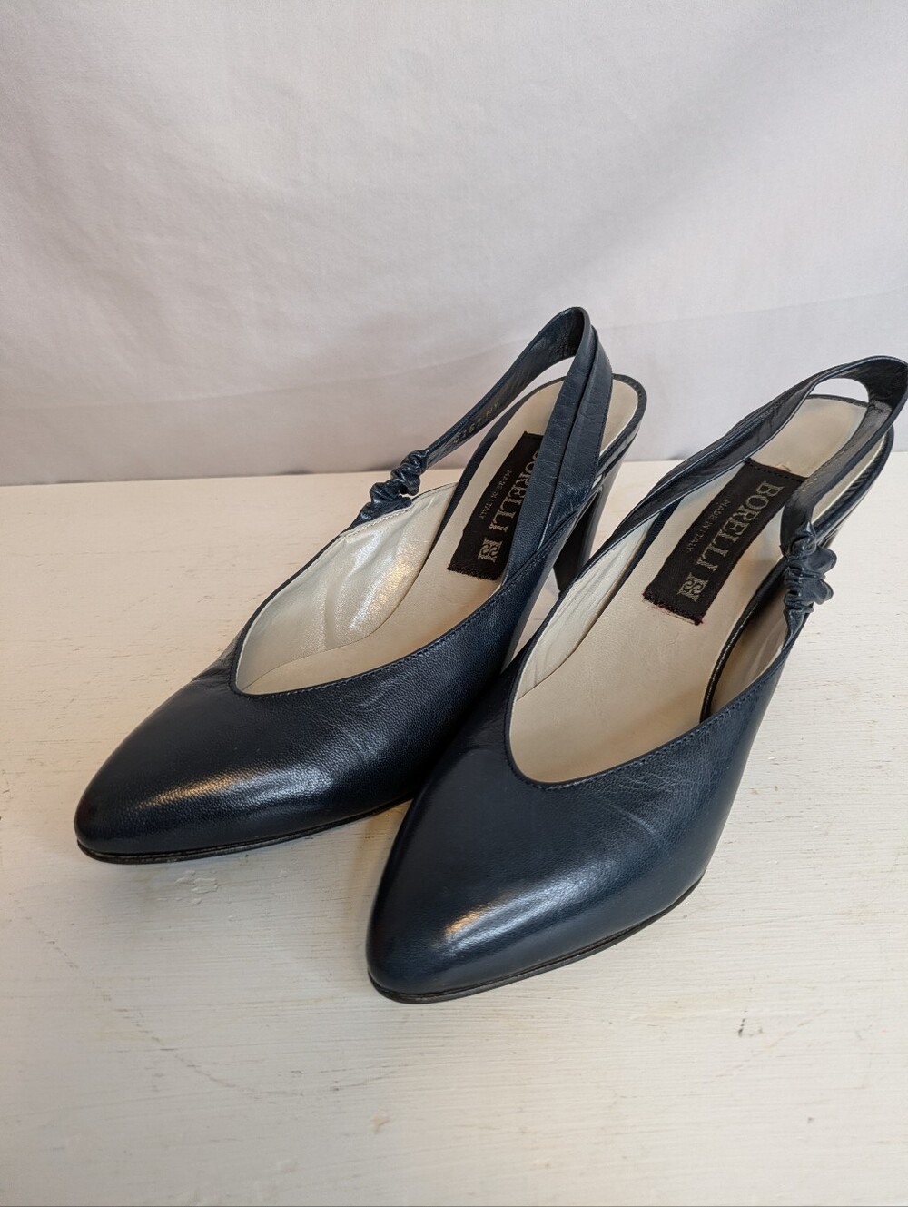 Borelli Navy Slung Back Women's 3 Inch Heel Shoes Made In Italy